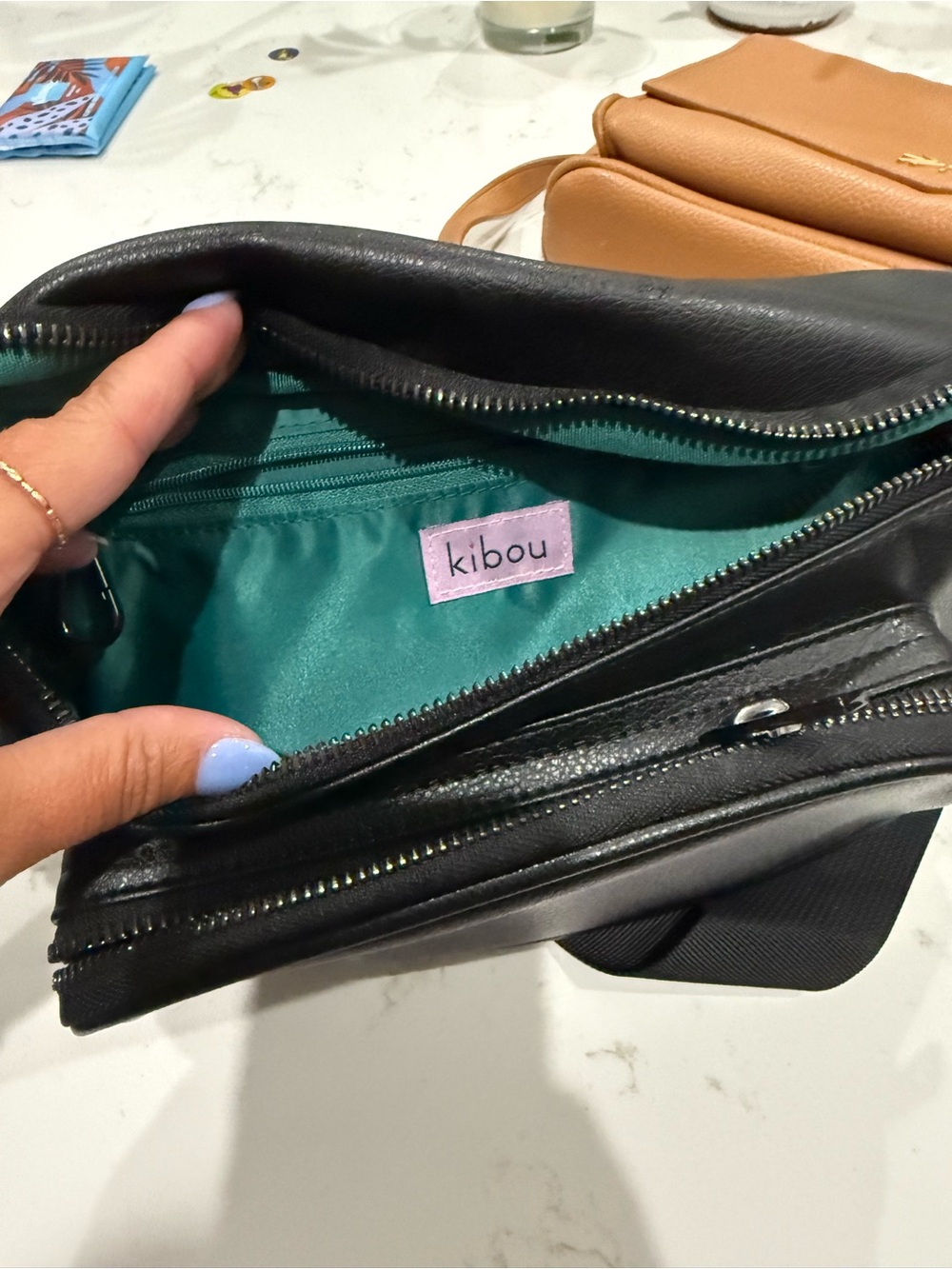 Kibou Diaper Black Crossbody Bag with Teal Interior
